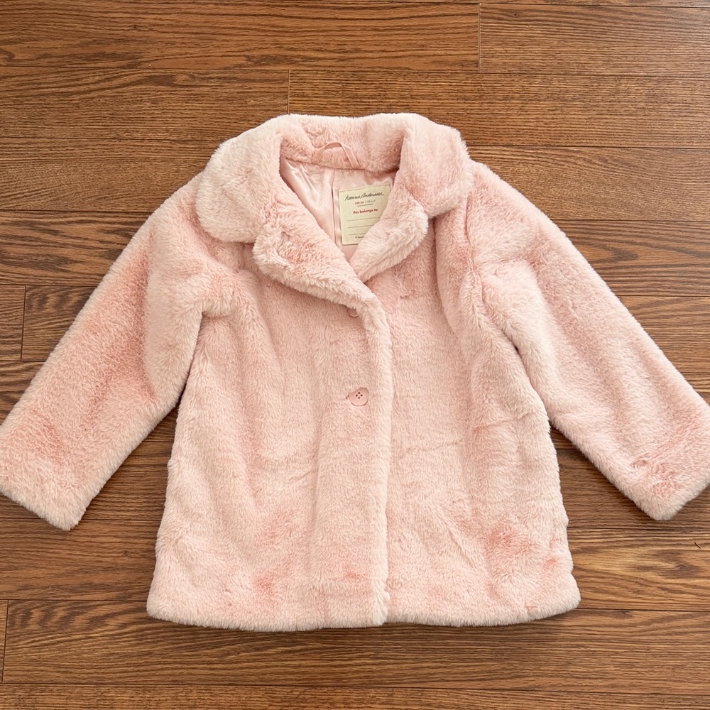 NWOT Hanna Andersson Soft Pink Faux Fur Pea Coat